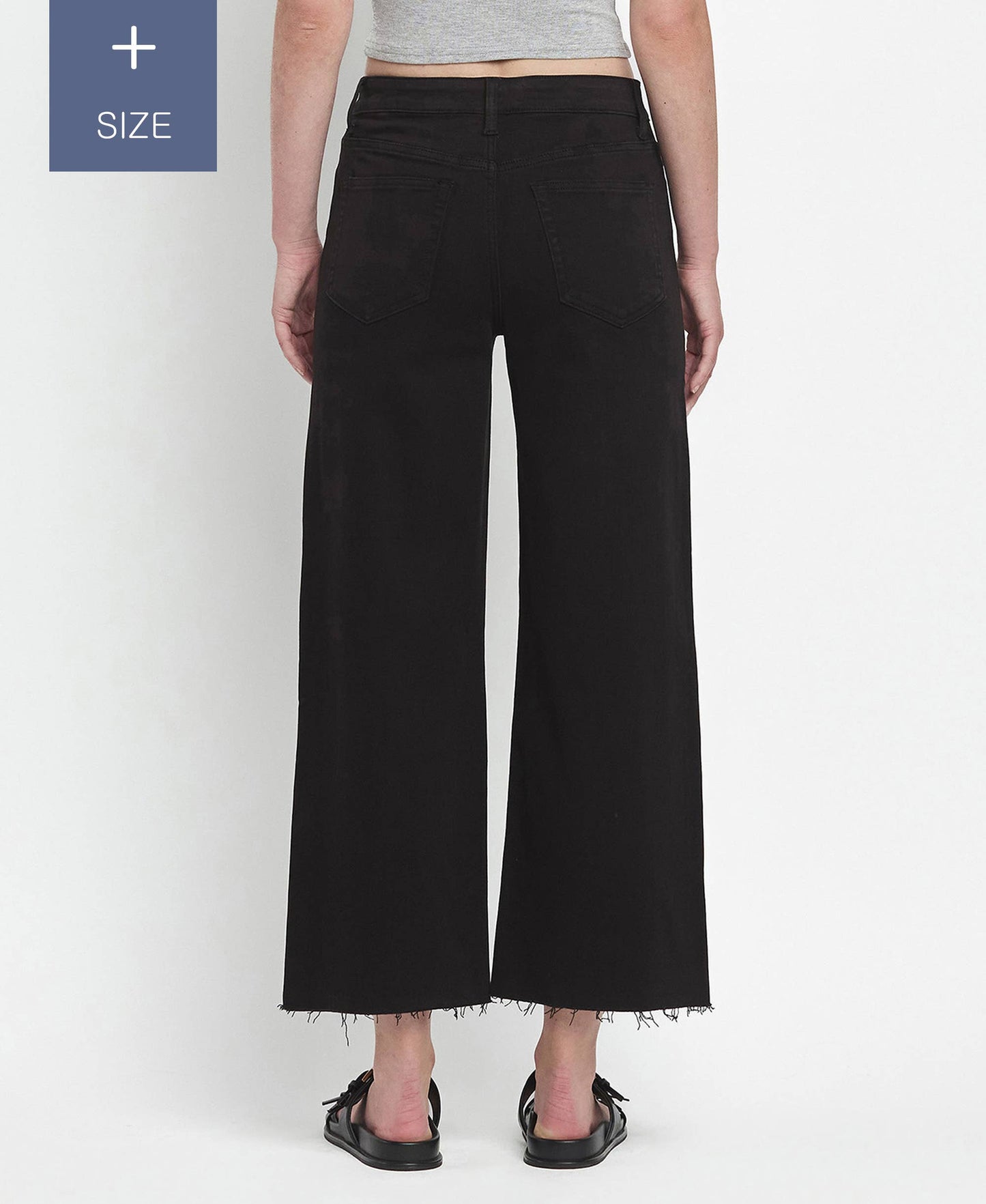 PLUS SIZE HIGH RISE CROP WIDE LEG JEANS T5894BK-P