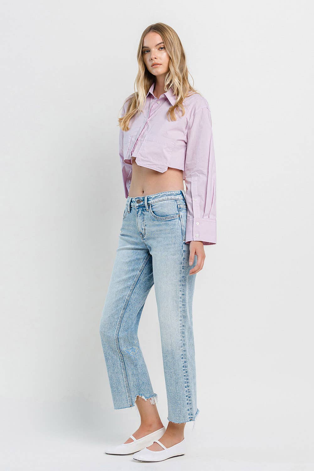 HIGH RISE RAW HEM CROP DAD JEANS F5584