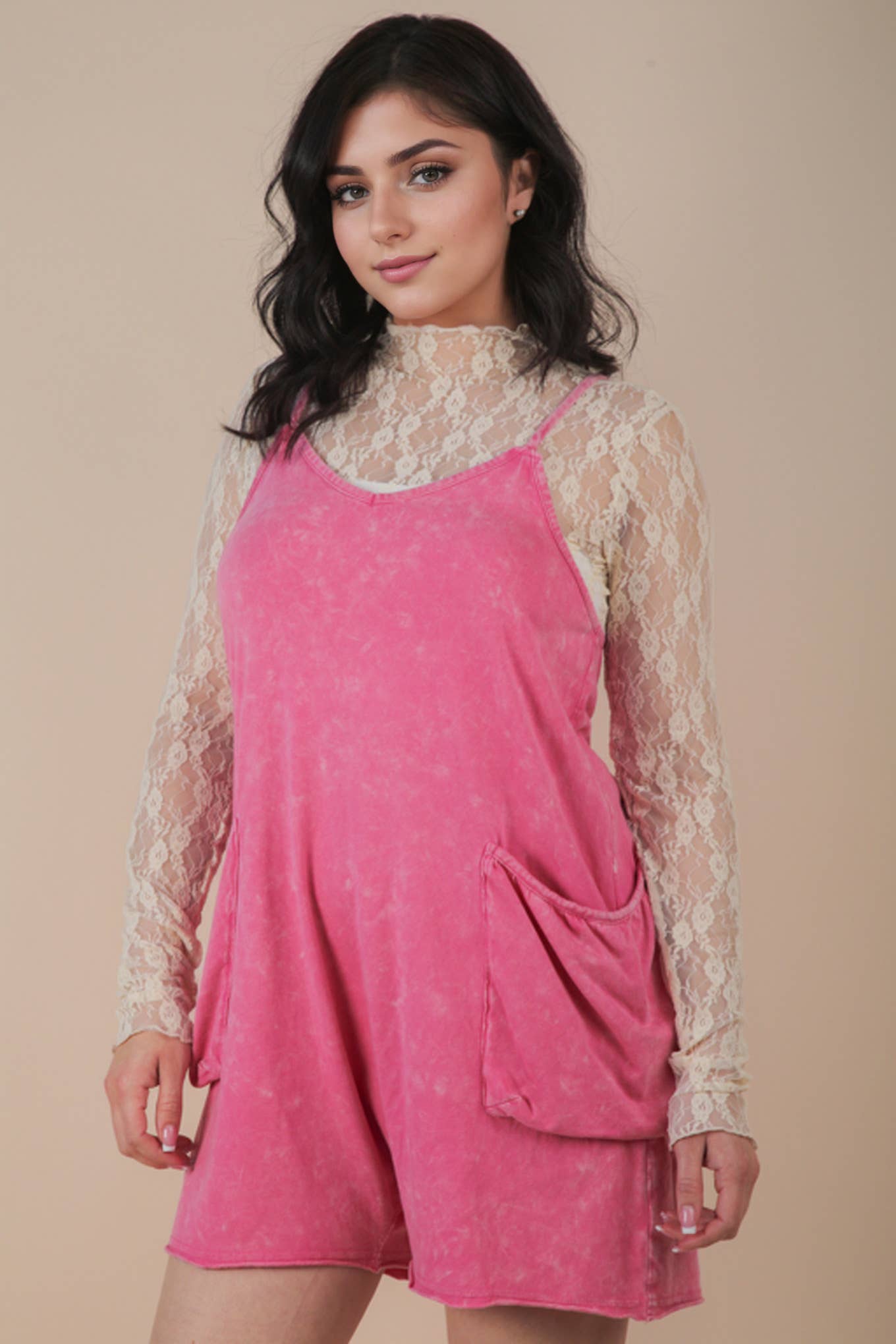 NP70359X-PLUS SIZE Mineral Washed Sleeveless Knit Romper