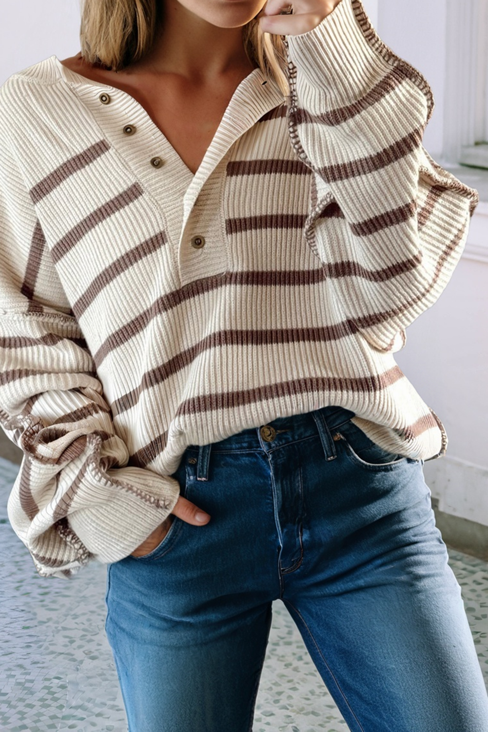 LDC Hazel Henley Stripe Sweater