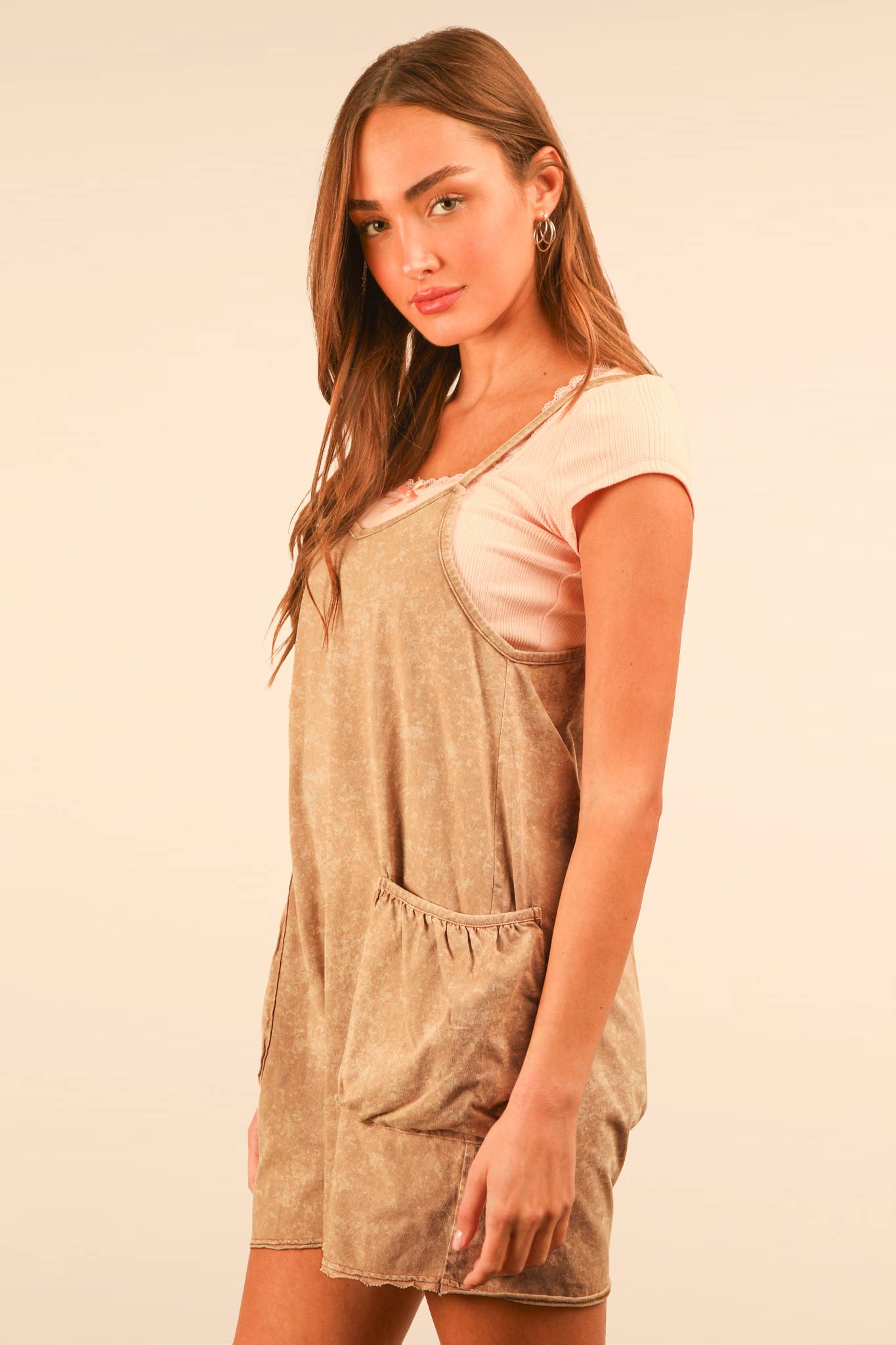NP70359-Mineral Washed Sleeveless Casual Knit Romper