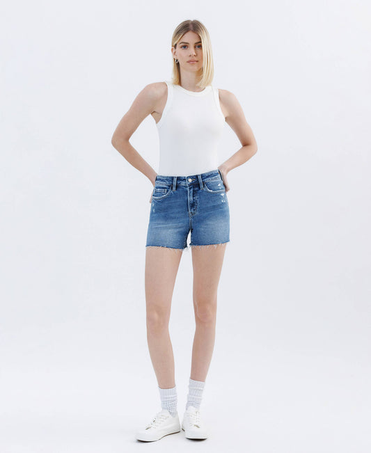 HIGH RISE RAW HEM DENIM SHORTS V3660