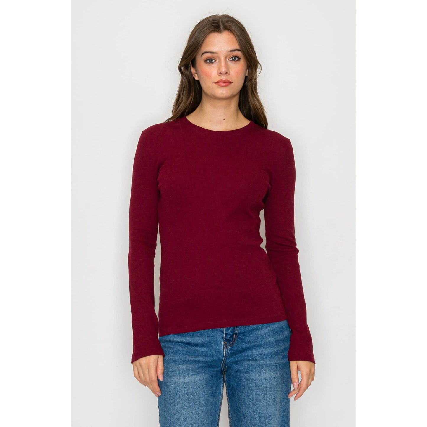 Long Sleeve Round Neck Mini Ribbed Shirt Top