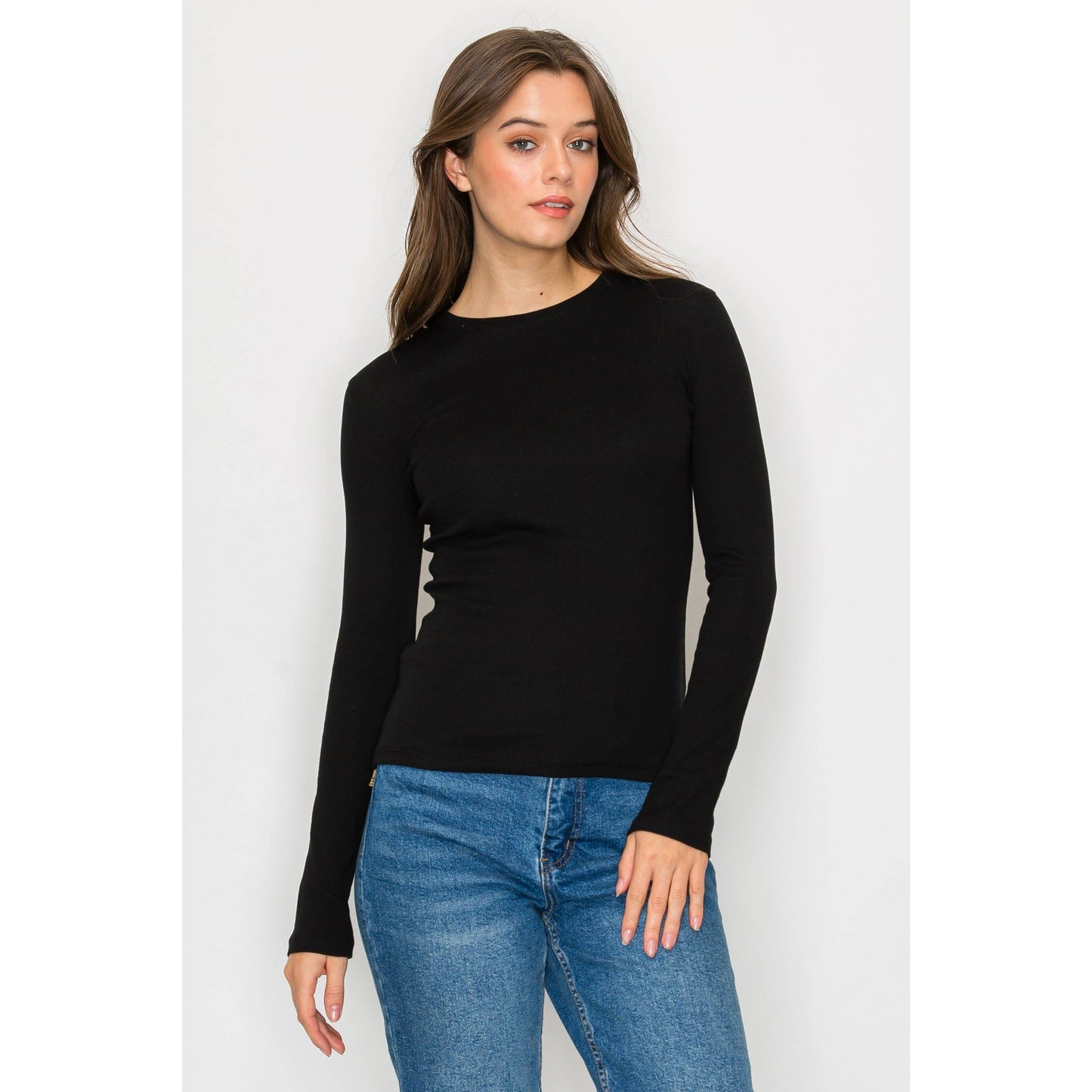 Long Sleeve Round Neck Mini Ribbed Shirt Top