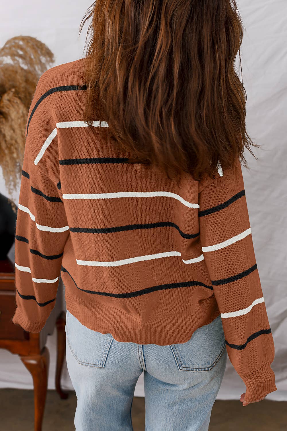 LDC Striped Ribbed Edge Drop Shoulder Sweater