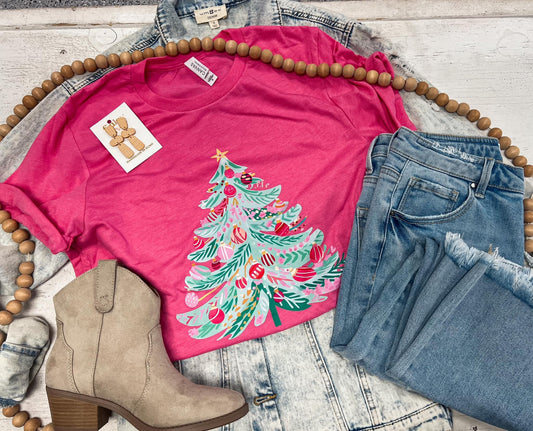 Pink Watercolor Christmas Tree