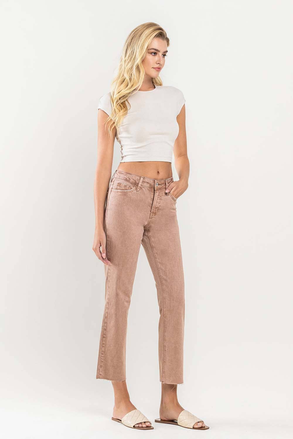 MID RISE CROP RAW HEM STRAIGHT JEANS
T5600