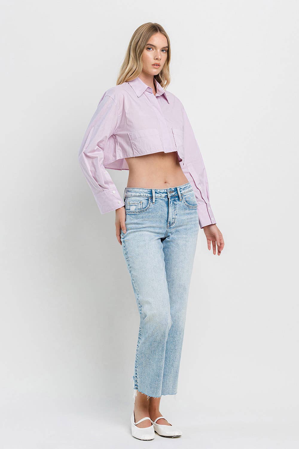 HIGH RISE RAW HEM CROP DAD JEANS F5584