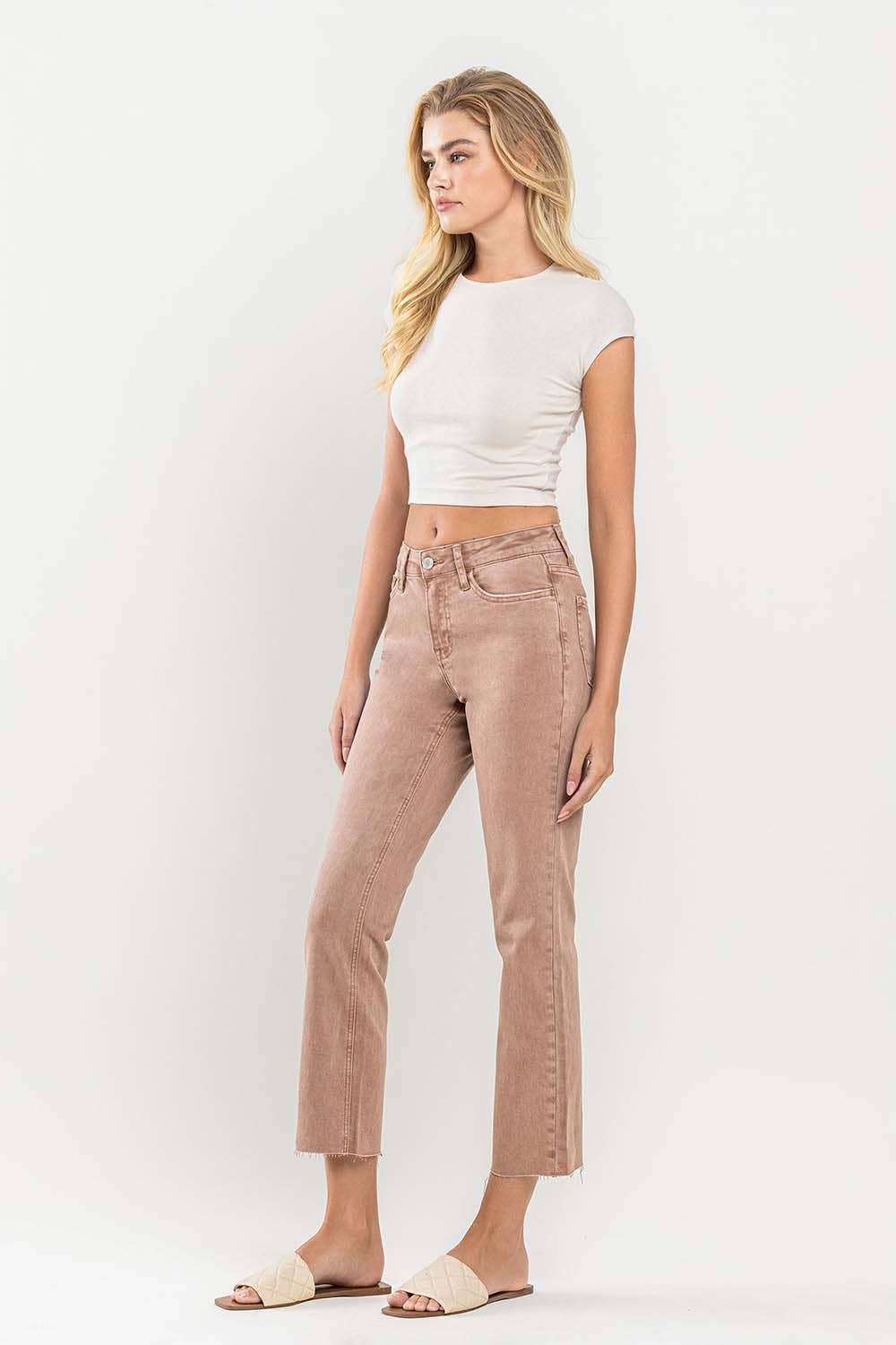 MID RISE CROP RAW HEM STRAIGHT JEANS
T5600
