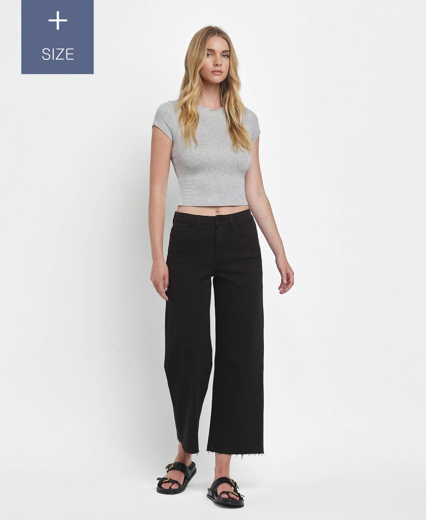 PLUS SIZE HIGH RISE CROP WIDE LEG JEANS T5894BK-P