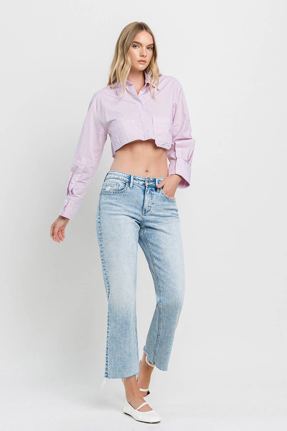 HIGH RISE RAW HEM CROP DAD JEANS F5584