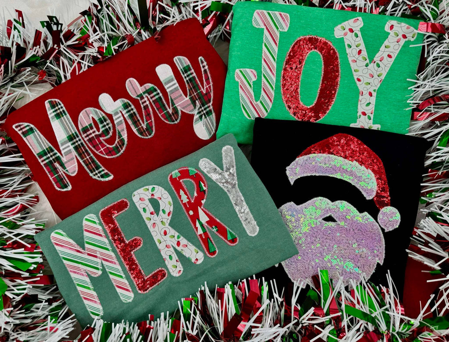 Plaid Christmas Cursive Merry Embroidered Crew