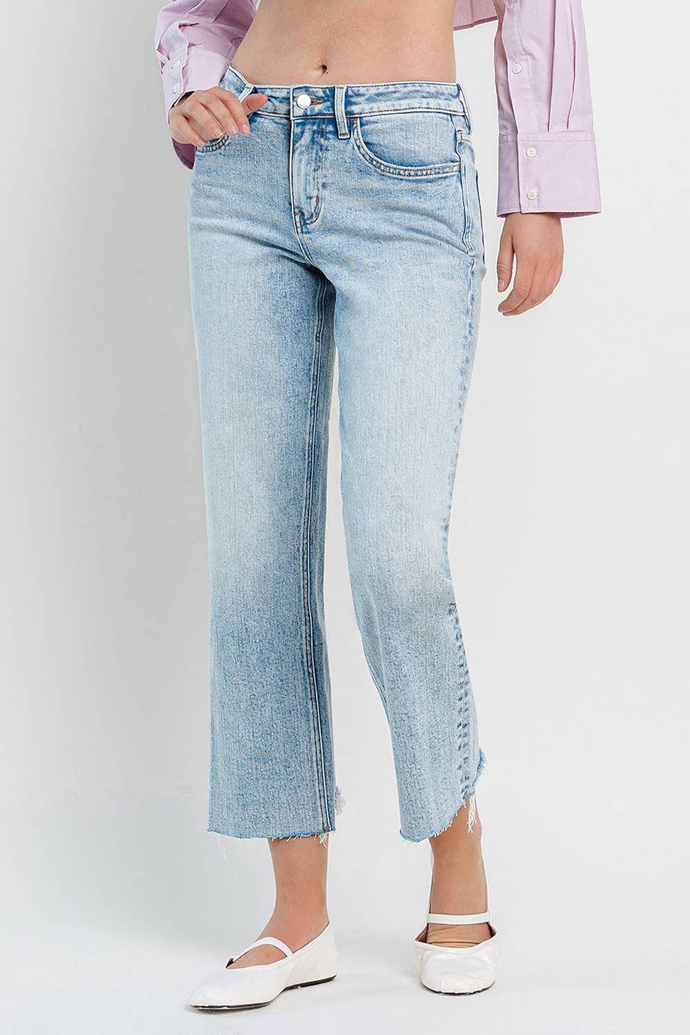 HIGH RISE RAW HEM CROP DAD JEANS F5584
