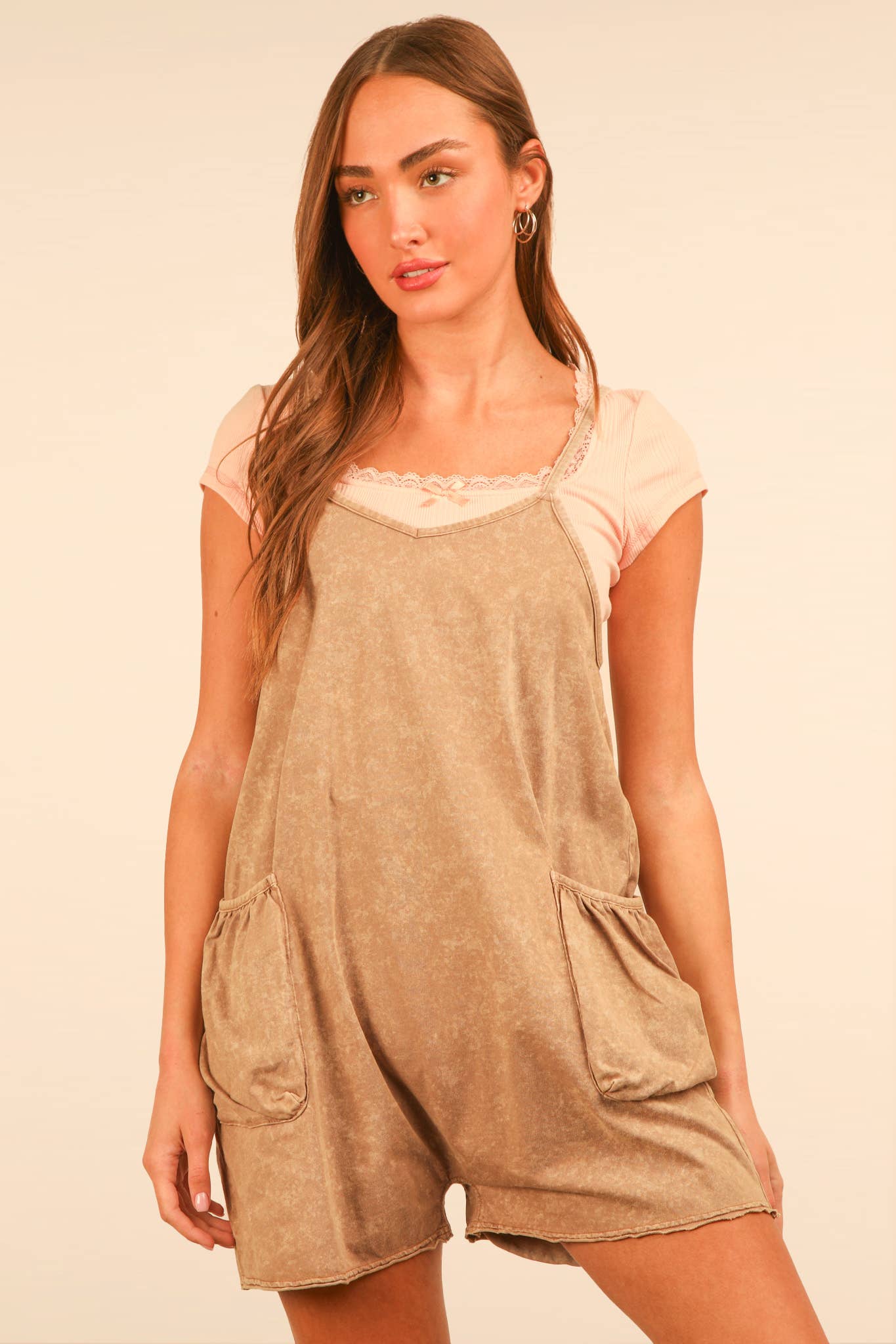 NP70359-Mineral Washed Sleeveless Casual Knit Romper