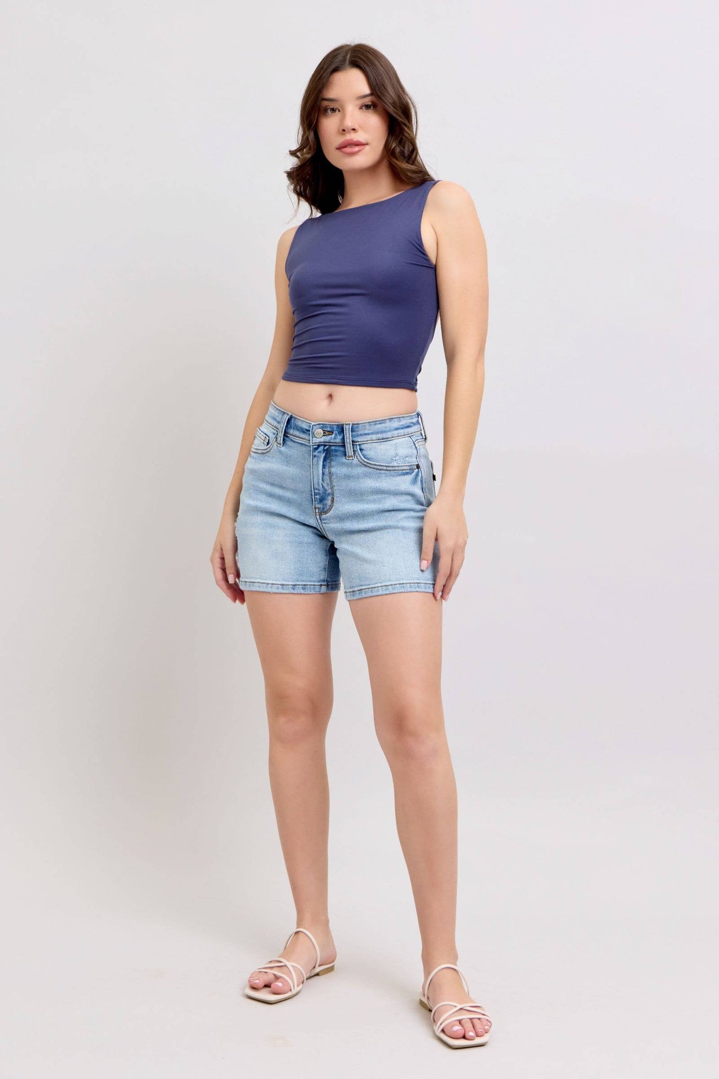 Judy Blue Mid Rise Vintage Wash Dad Shorts