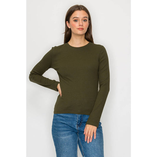 Long Sleeve Round Neck Mini Ribbed Shirt Top