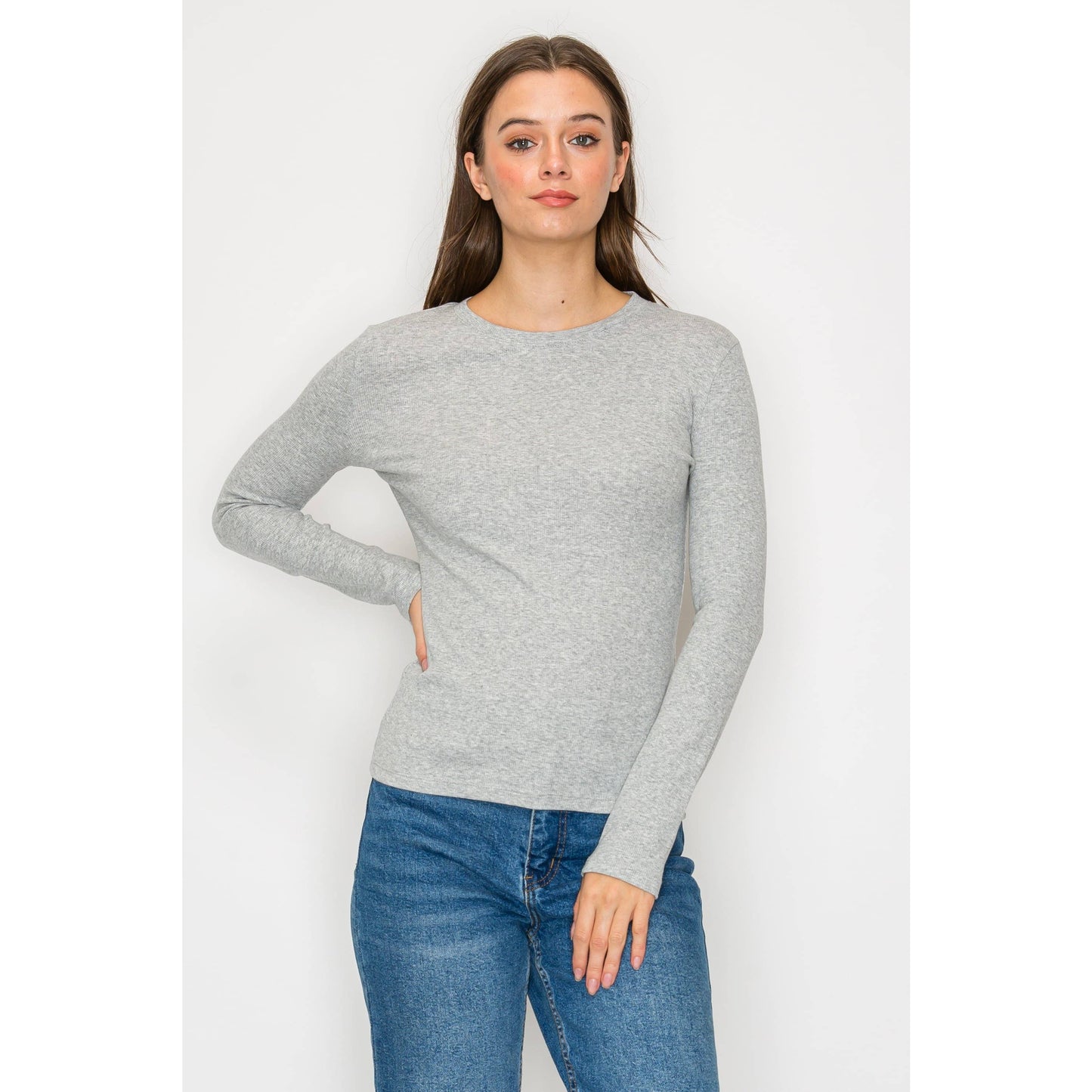 Long Sleeve Round Neck Mini Ribbed Shirt Top