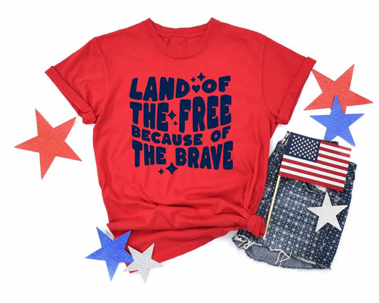 LAND OF THE FREE RED USA PATRIOTIC 4TH OF JULY GRAPHIC TEE