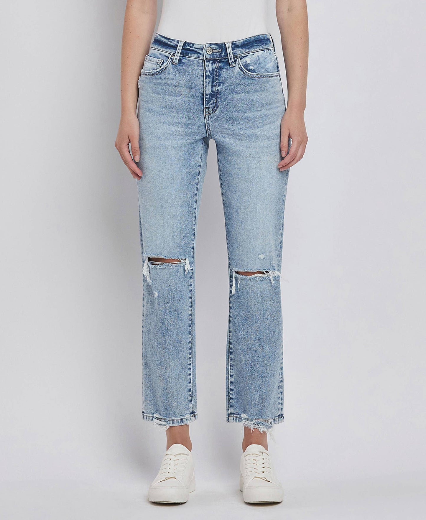 HIGH RISE DISTRESSED STRAIGHT JEANS F5689