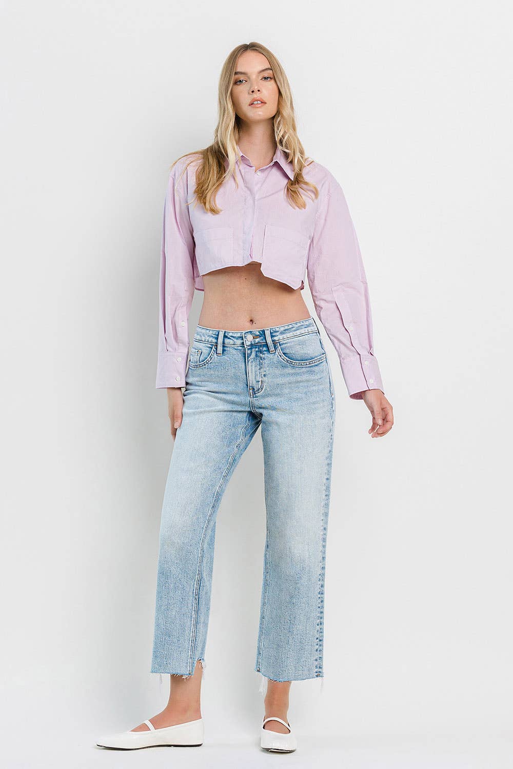 HIGH RISE RAW HEM CROP DAD JEANS F5584