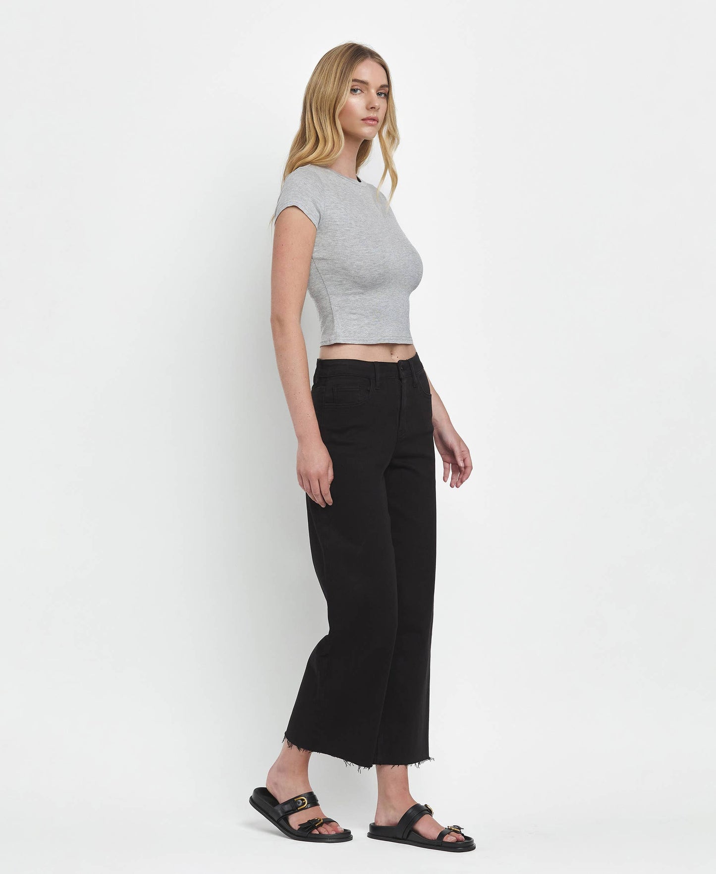 HIGH RISE CROP WIDE LEG JEANS T5894BK