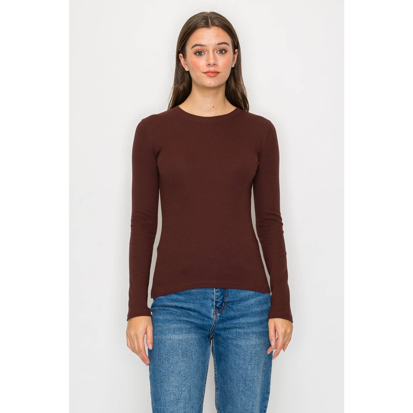Long Sleeve Round Neck Mini Ribbed Shirt Top