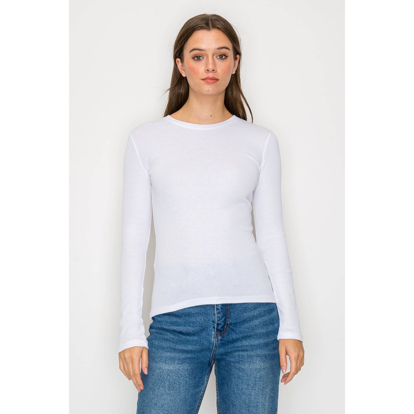 Long Sleeve Round Neck Mini Ribbed Shirt Top
