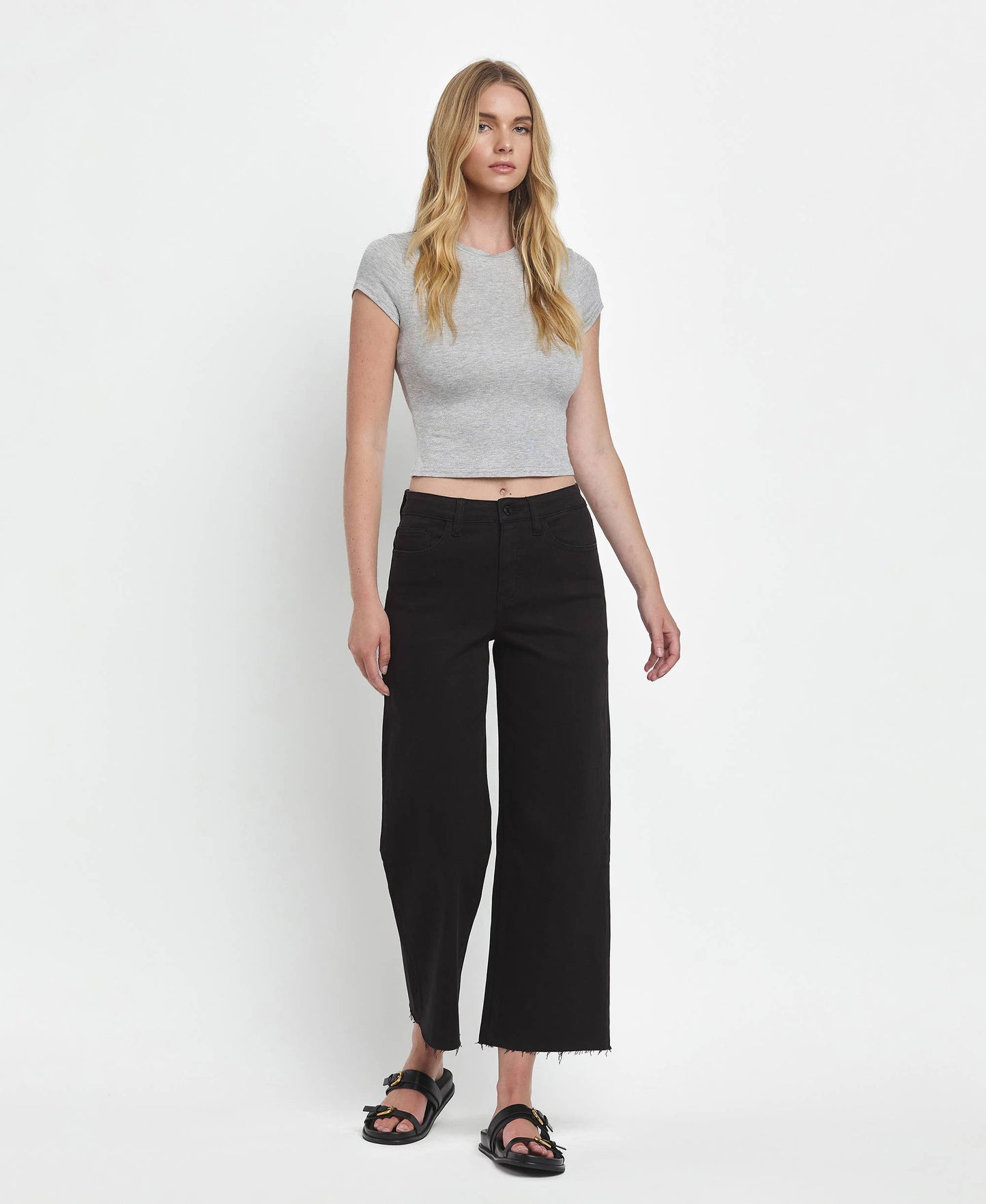 HIGH RISE CROP WIDE LEG JEANS T5894BK