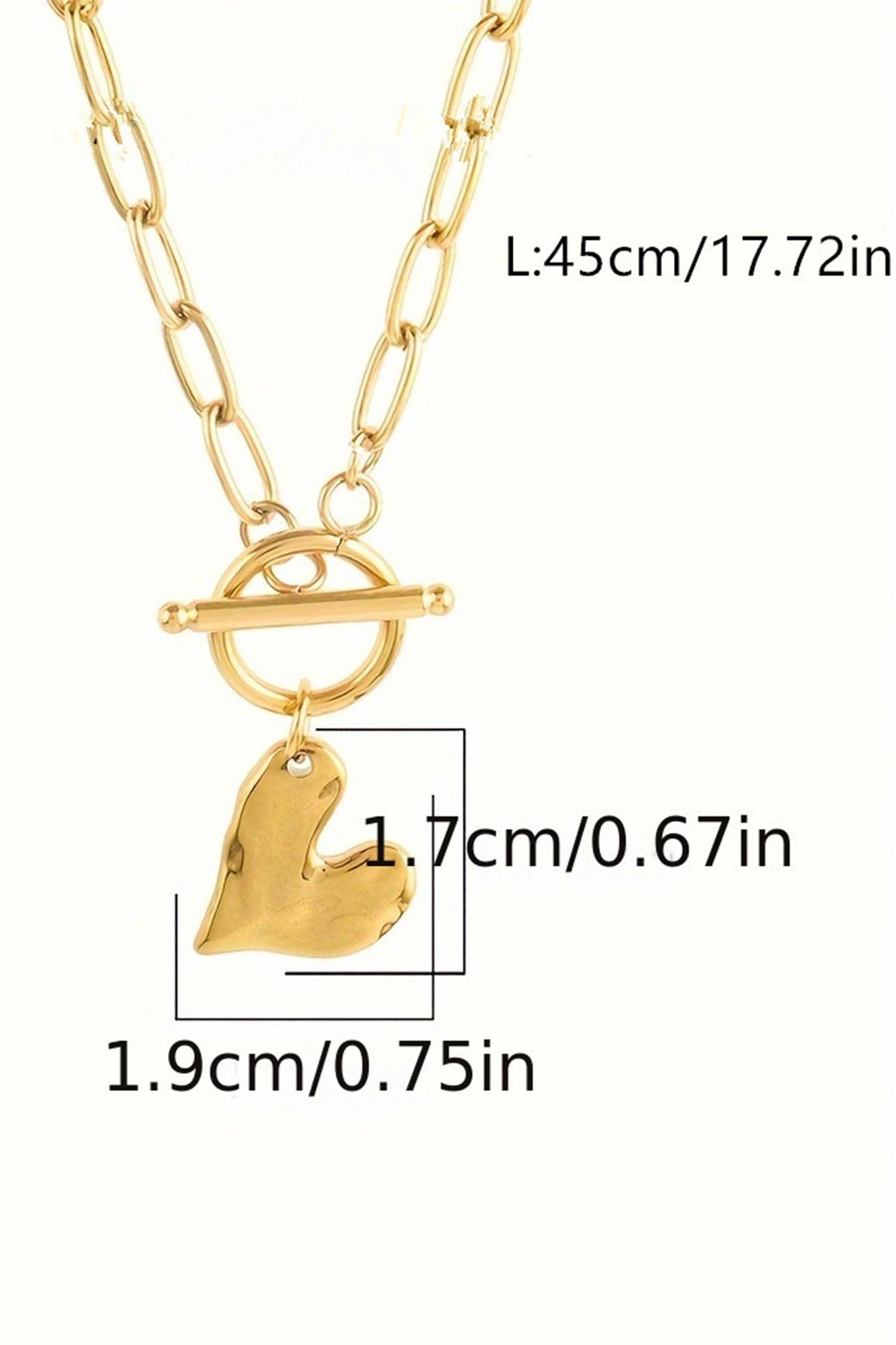 LDC Plated Toggle Heart Charm Paper Clip Chain Necklace