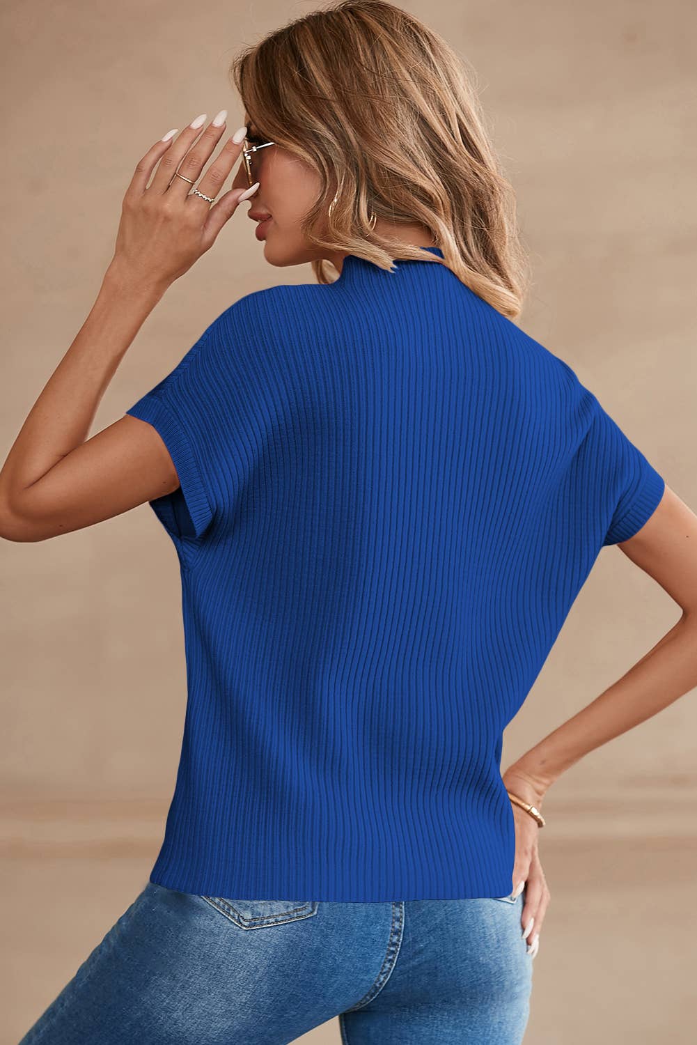 LDC Patch Pocket Ribbed Knit Short Sleeve Sweater
