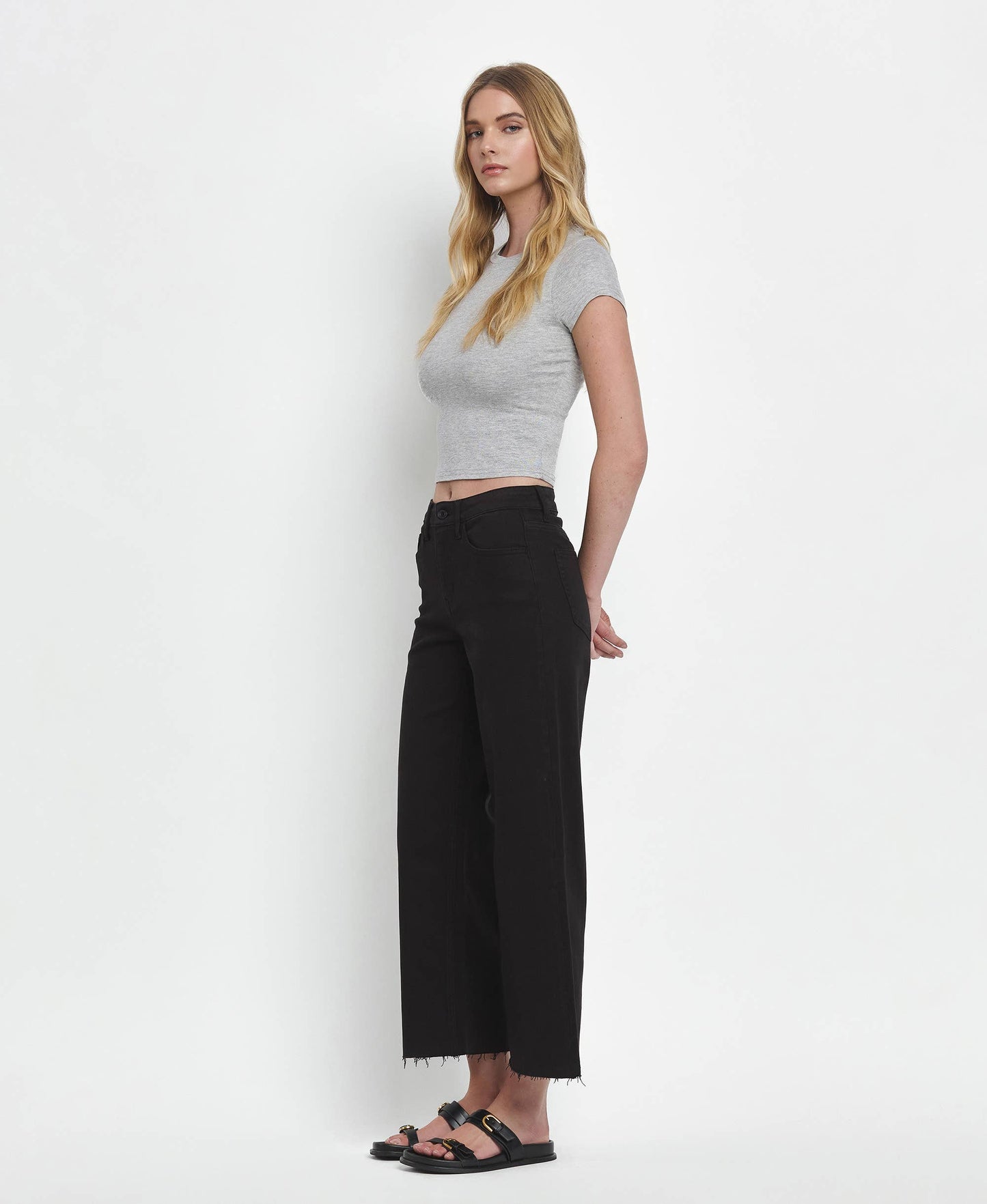 HIGH RISE CROP WIDE LEG JEANS T5894BK