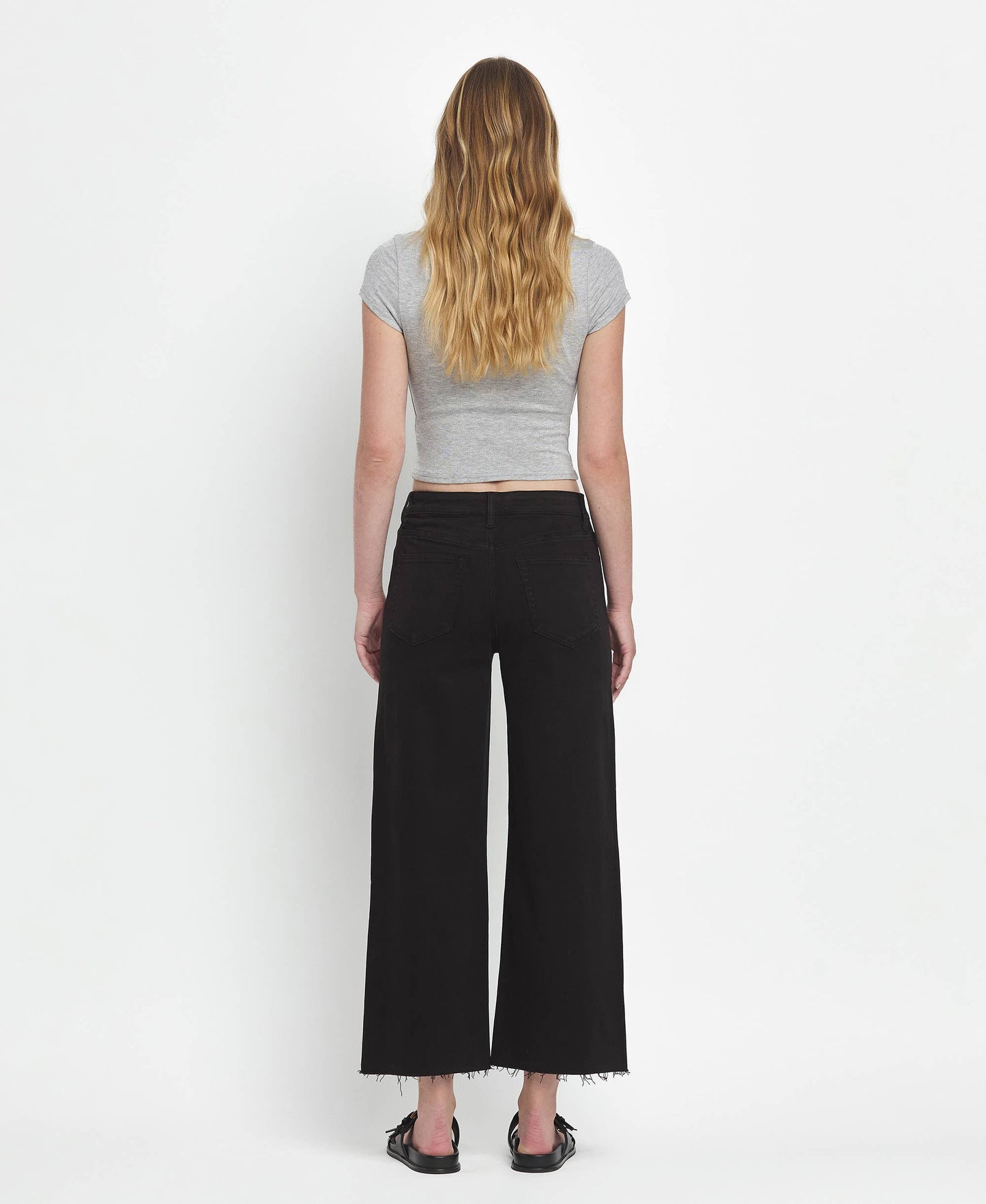 HIGH RISE CROP WIDE LEG JEANS T5894BK