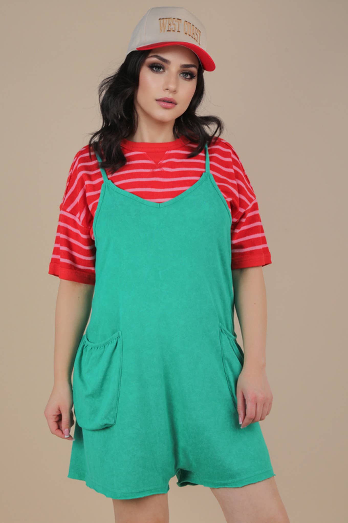 NP70359-Mineral Washed Sleeveless Casual Knit Romper