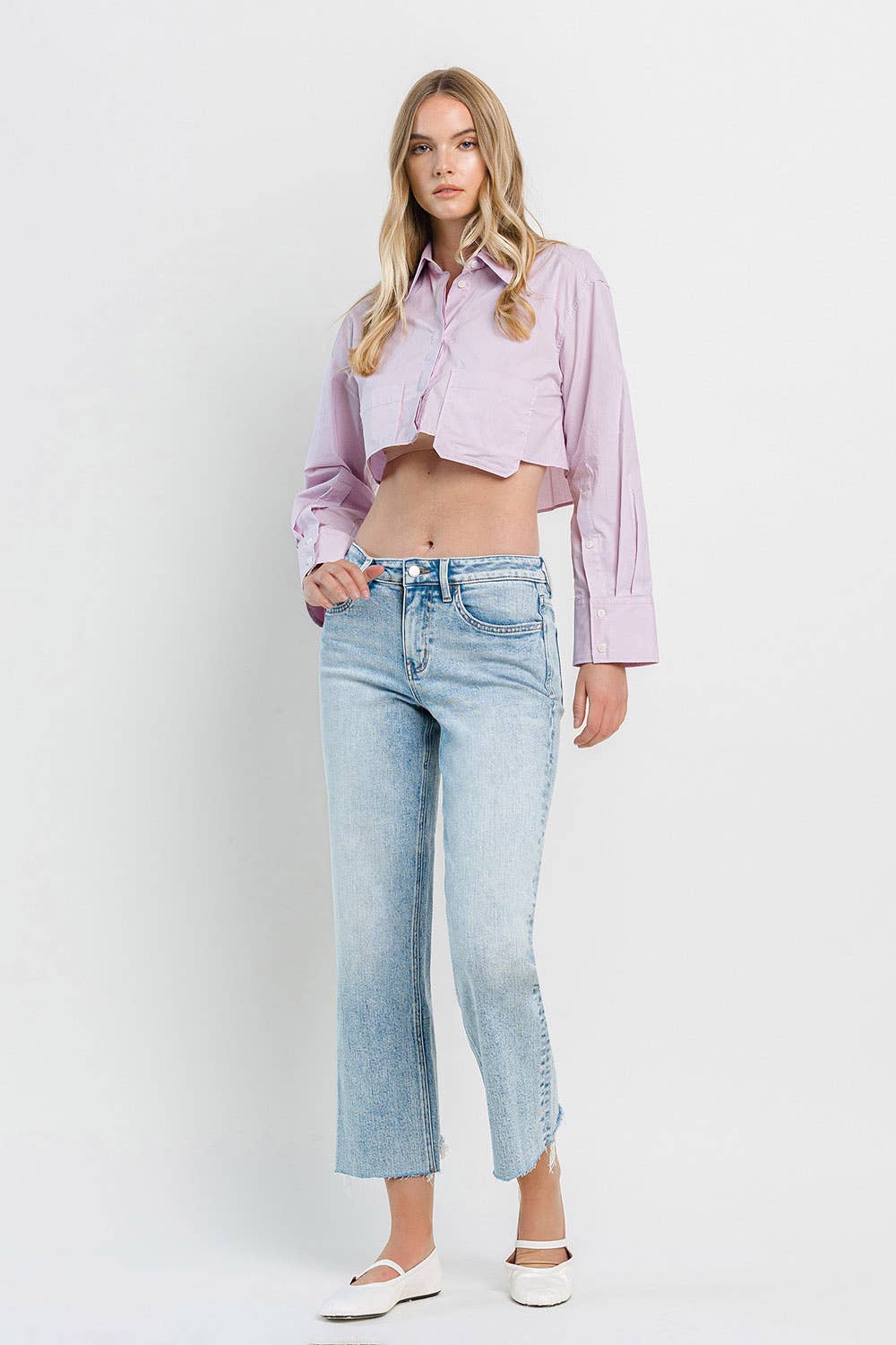 HIGH RISE RAW HEM CROP DAD JEANS F5584