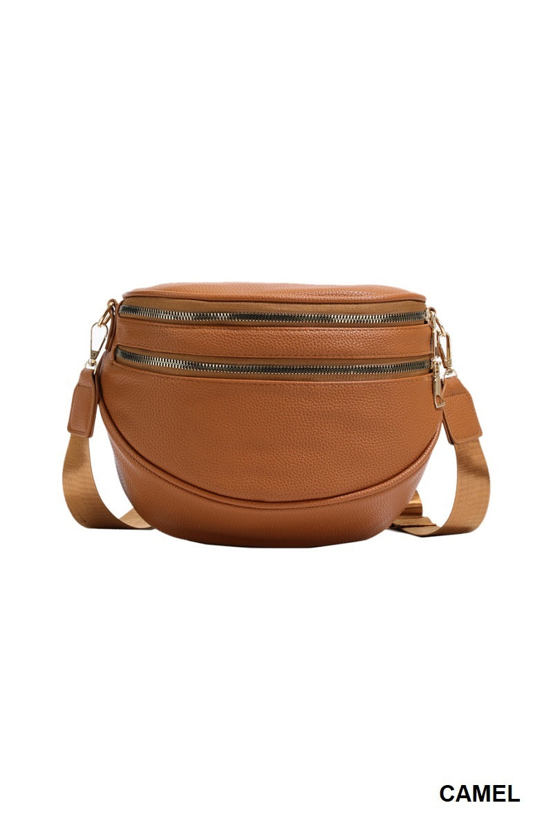 Zenana VEGAN LEATHER MULTI POCKET CROSSBODY CHEST BUM BAG
