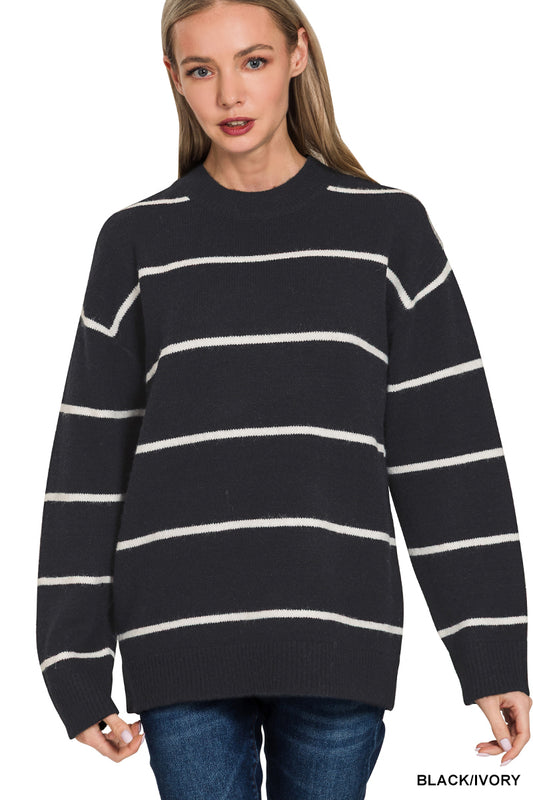 Zenana Round Neck Strip Sweater