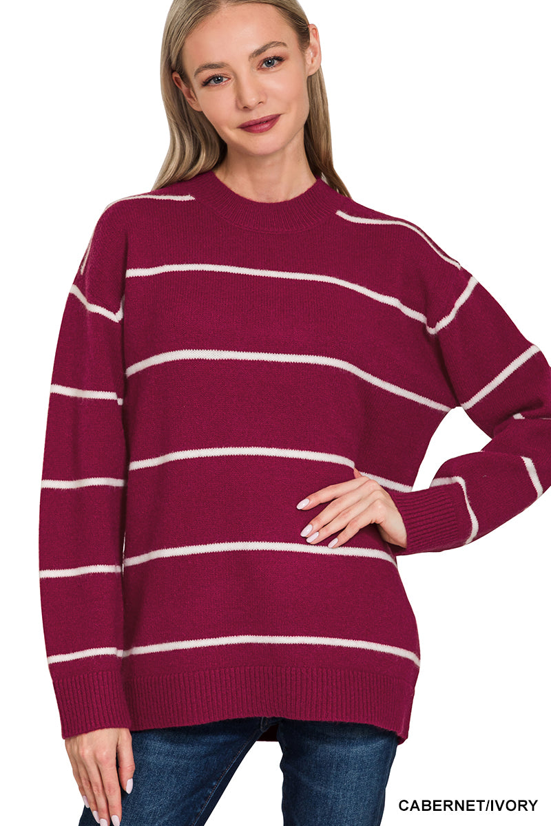 Zenana Round Neck Strip Sweater