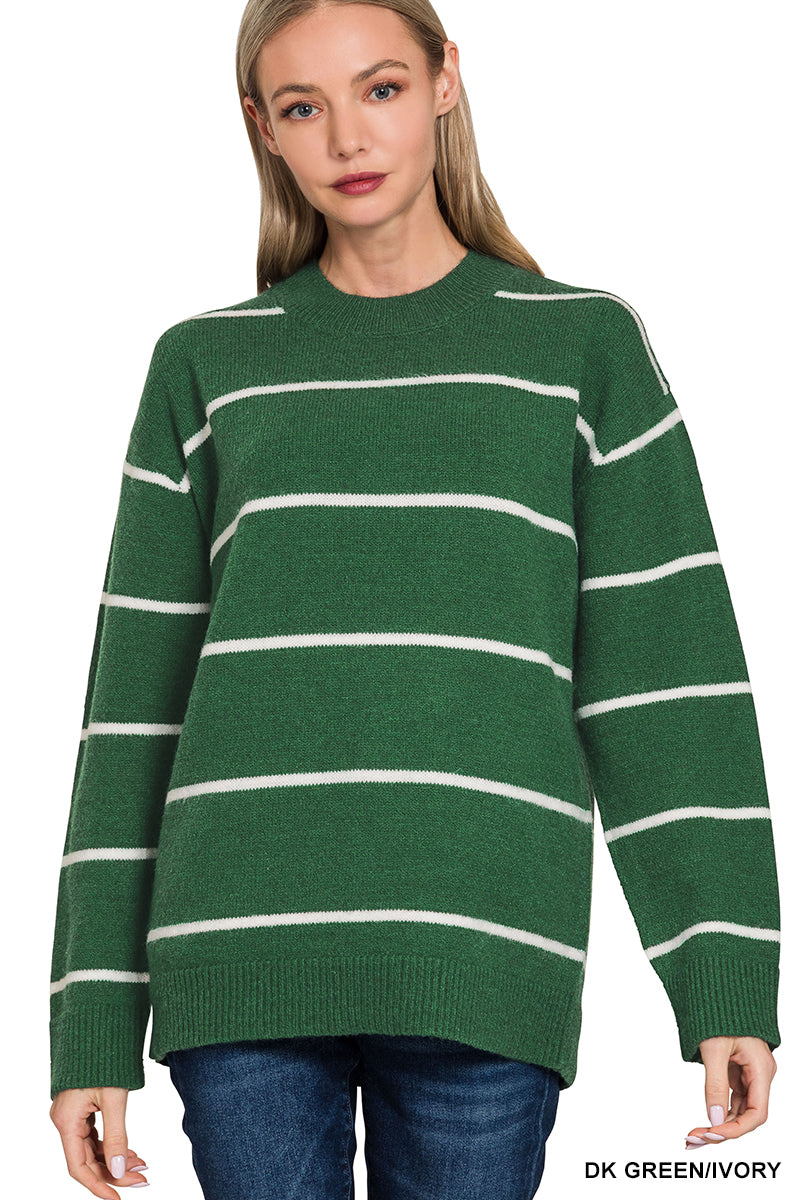 Zenana Round Neck Strip Sweater