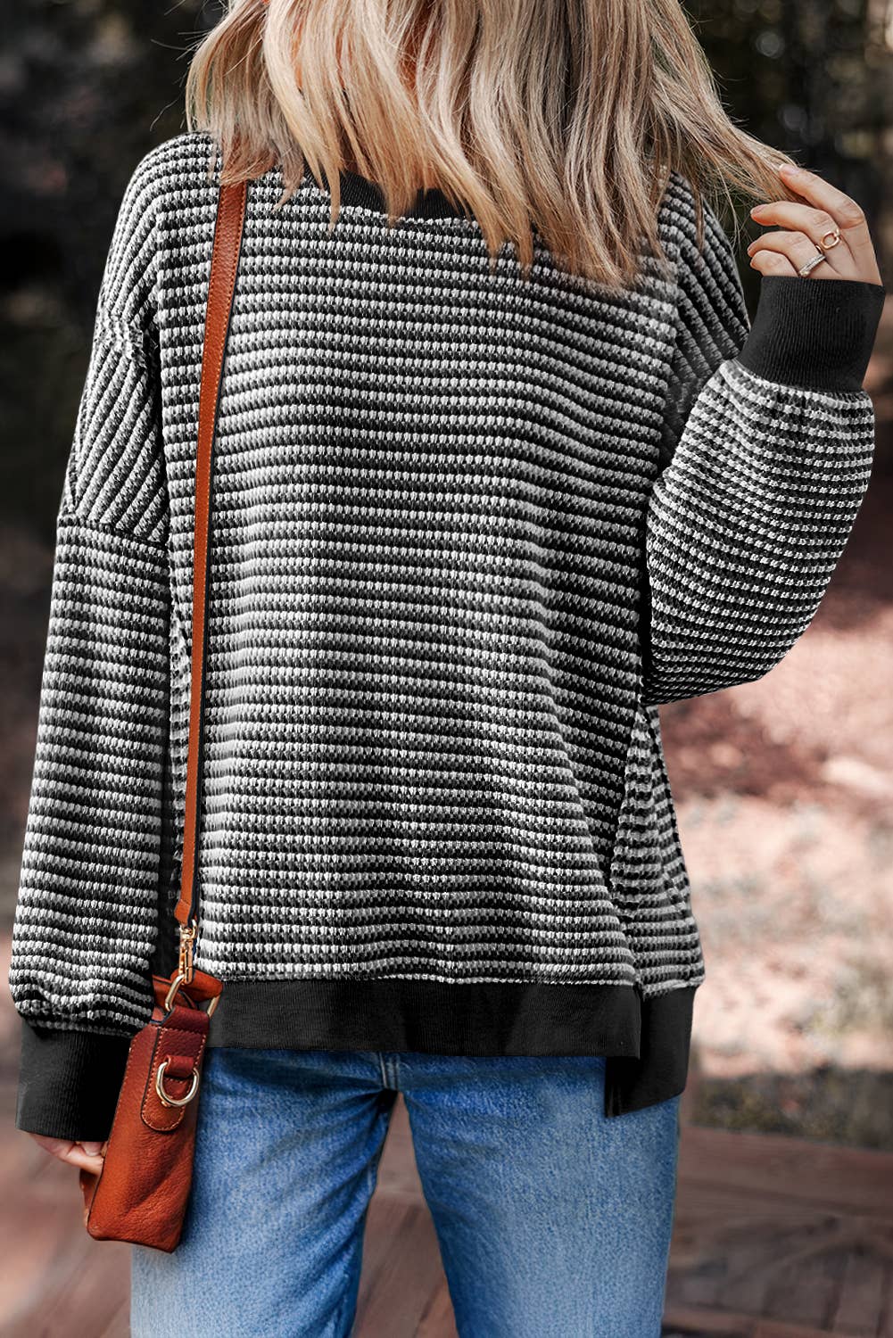 LDC Ribbed Trim Drop Shoulder Long Sleeve Oversize Top