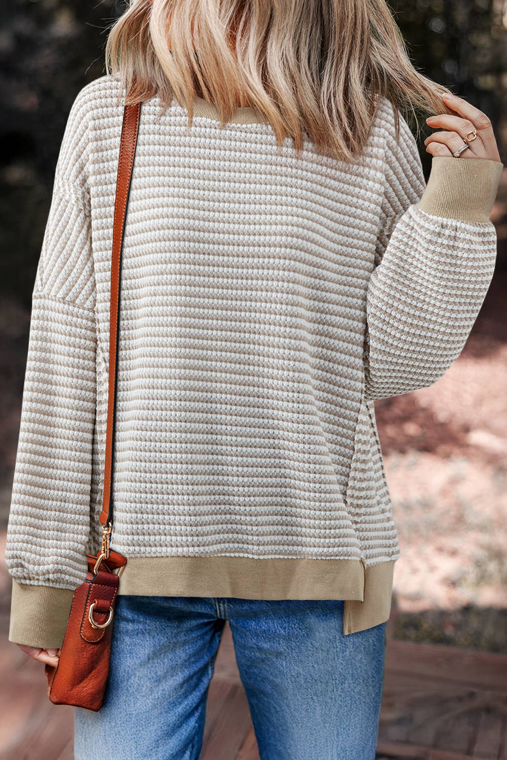 LDC Ribbed Trim Drop Shoulder Long Sleeve Oversize Top