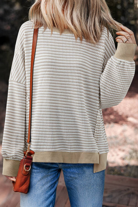LDC Ribbed Trim Drop Shoulder Long Sleeve Oversize Top