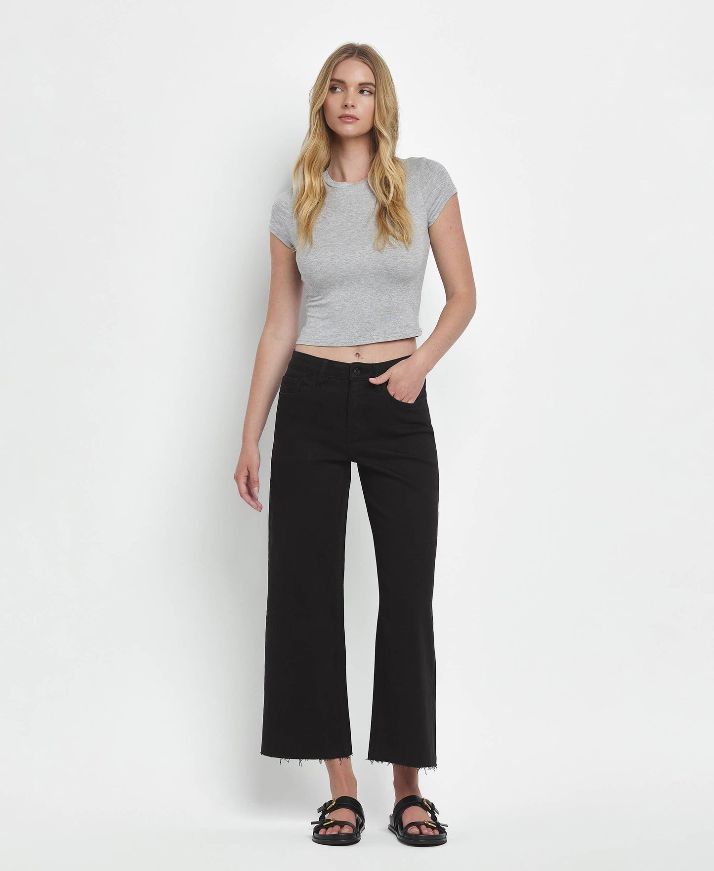 HIGH RISE CROP WIDE LEG JEANS T5894BK