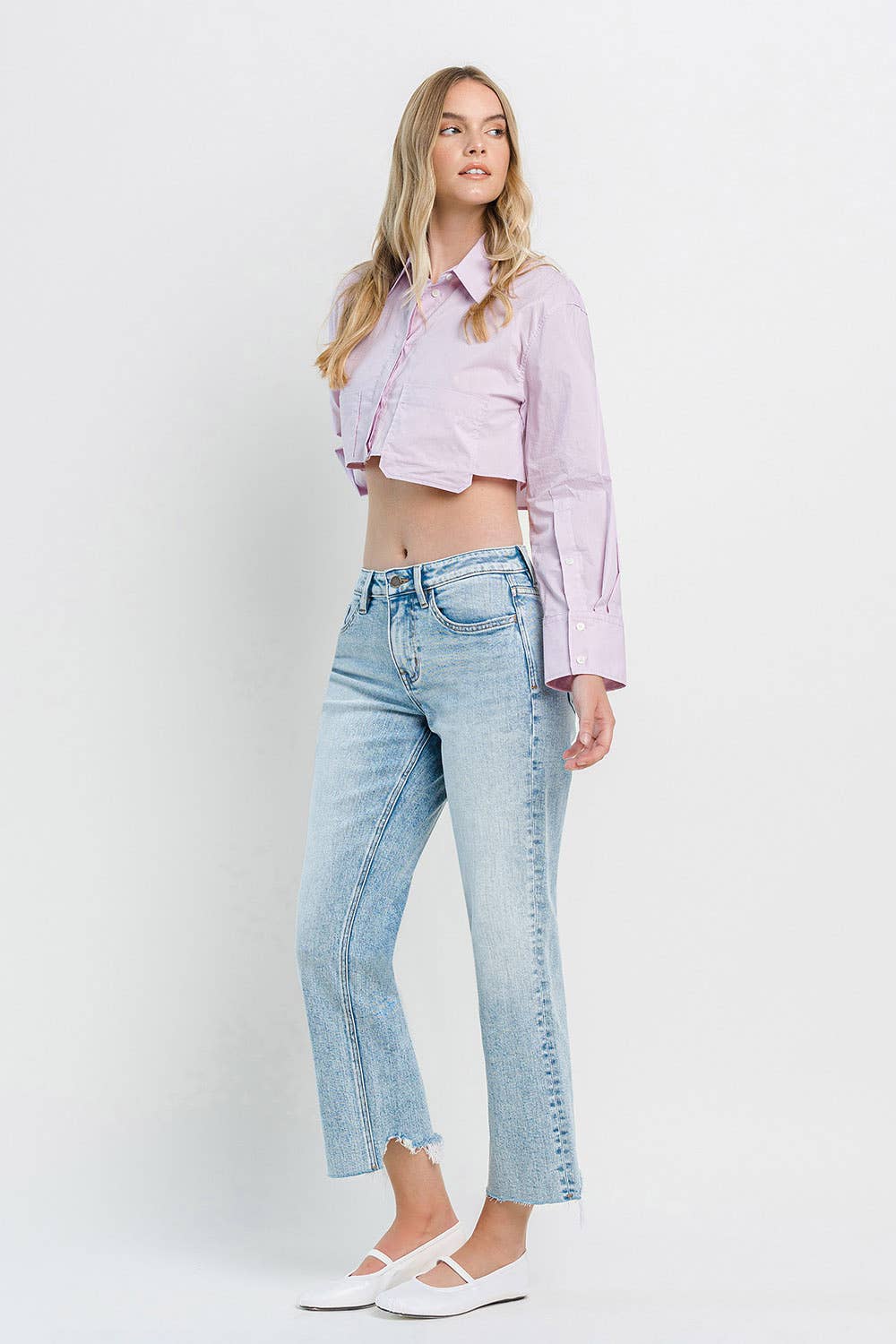 HIGH RISE RAW HEM CROP DAD JEANS F5584