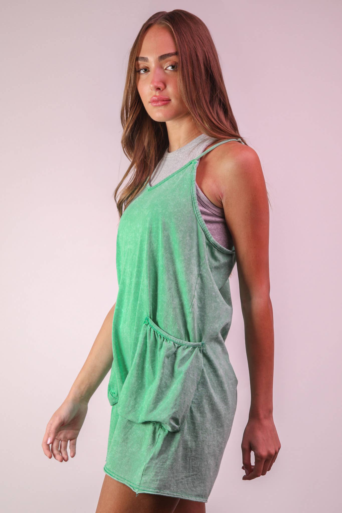 NP70359-Mineral Washed Sleeveless Casual Knit Romper
