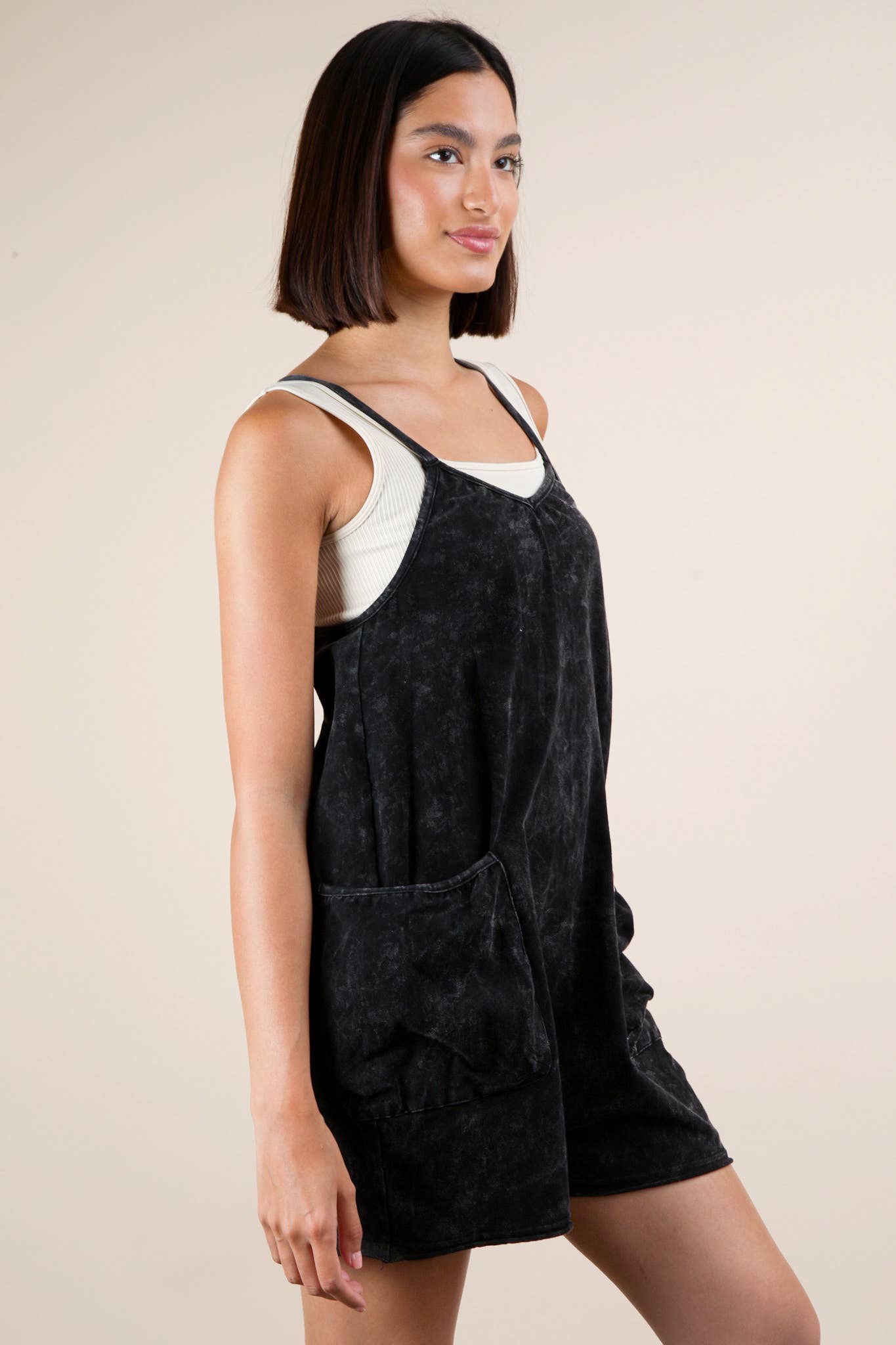 NP70359-Mineral Washed Sleeveless Casual Knit Romper