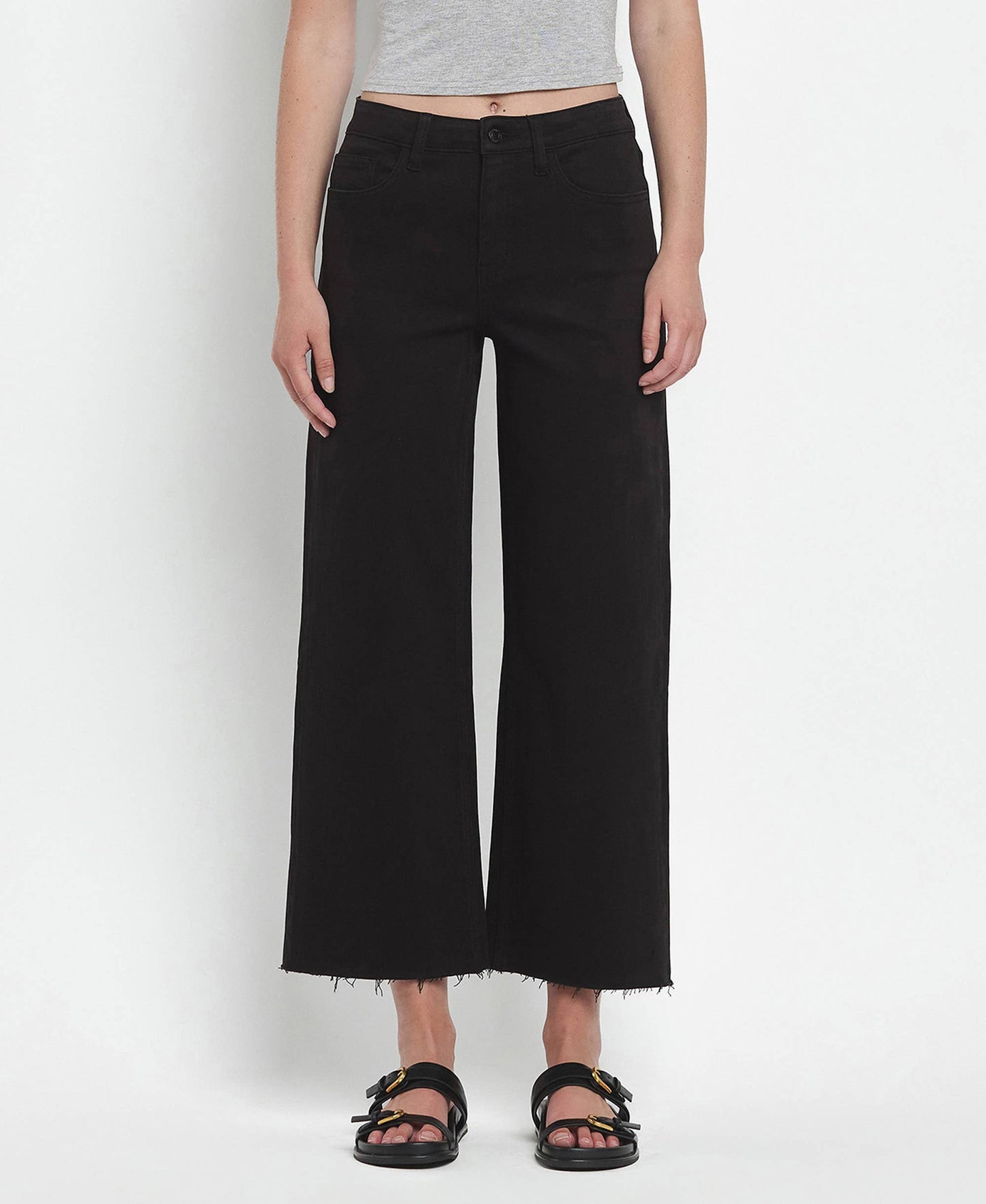 HIGH RISE CROP WIDE LEG JEANS T5894BK