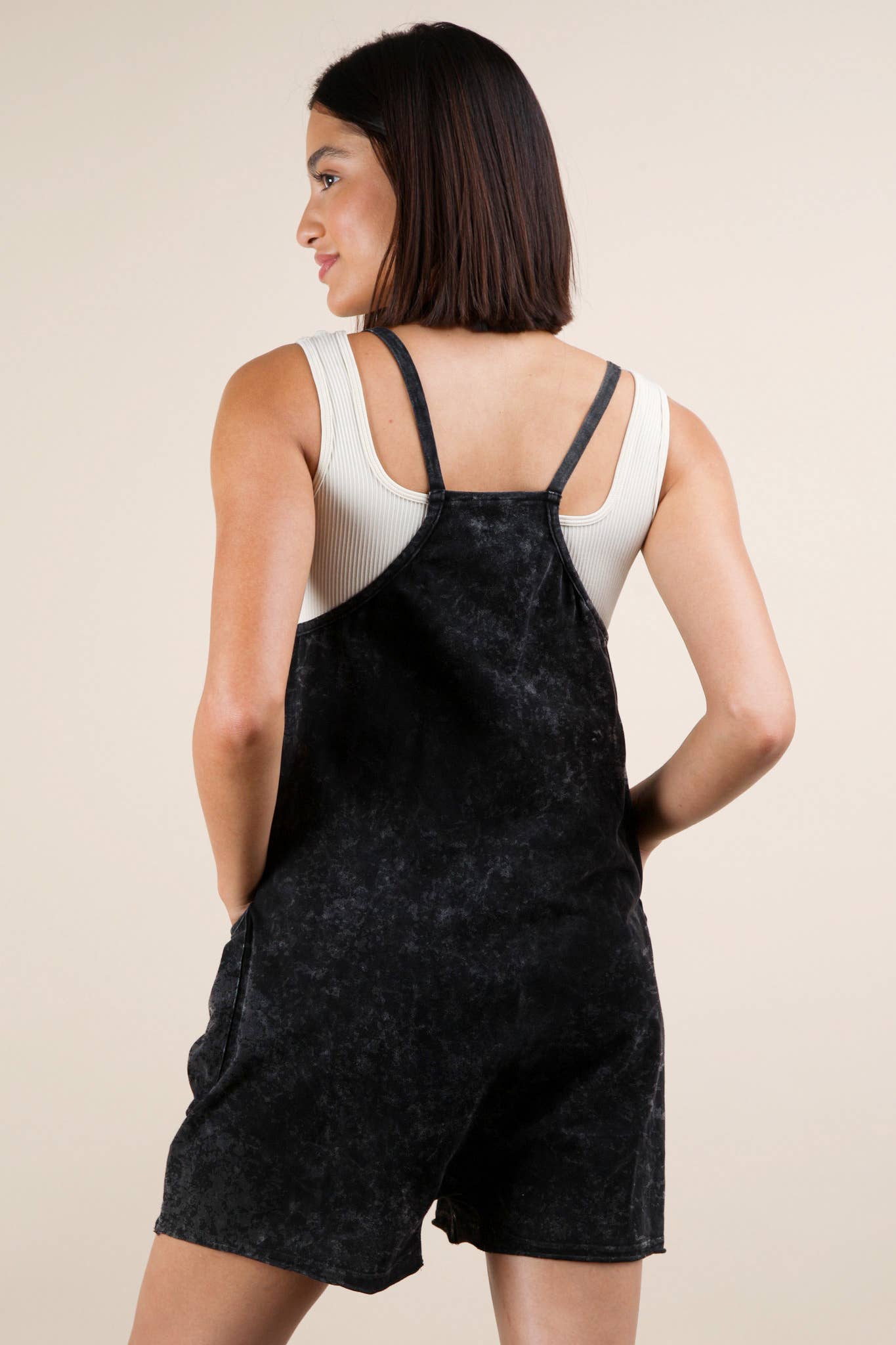 NP70359-Mineral Washed Sleeveless Casual Knit Romper