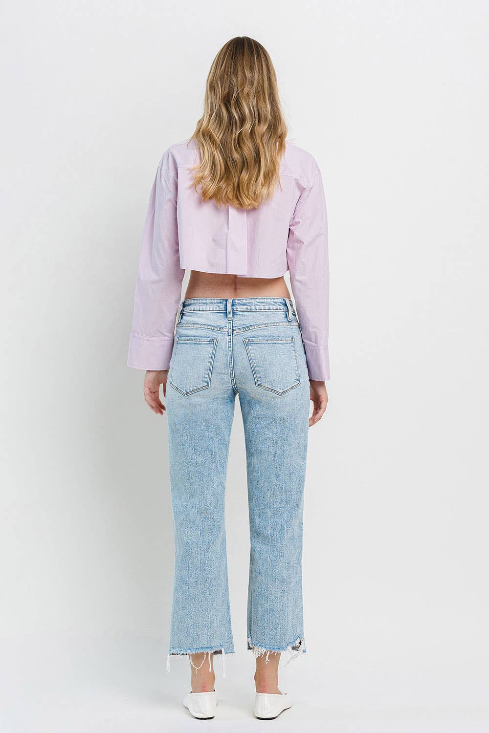 HIGH RISE RAW HEM CROP DAD JEANS F5584