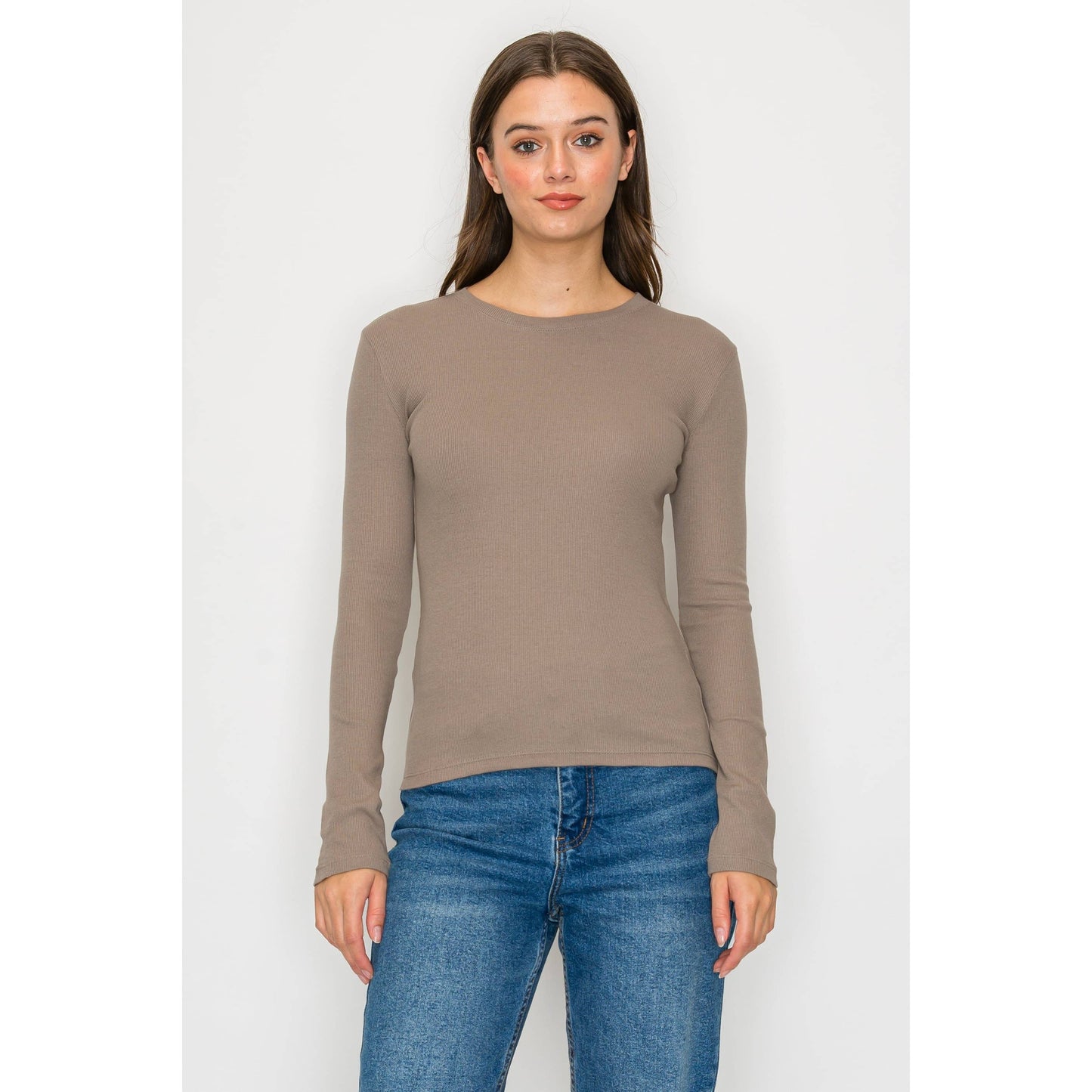 Long Sleeve Round Neck Mini Ribbed Shirt Top