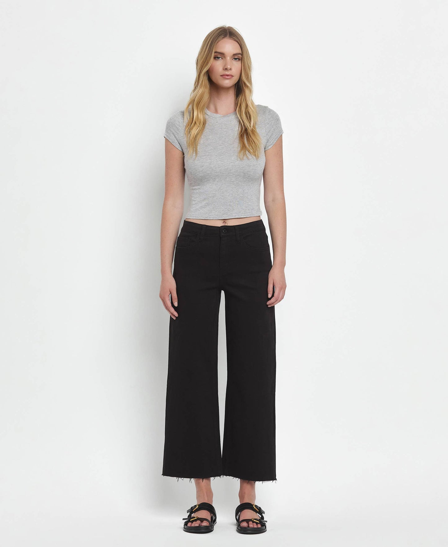 HIGH RISE CROP WIDE LEG JEANS T5894BK